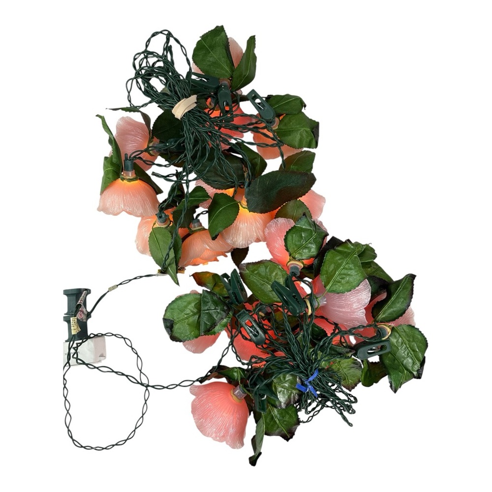 2 Vintage Christmas String Light Sets of 10 Wedding Pink Rose Decor Floral Works - Picture 4 of 4